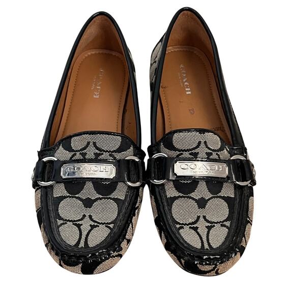 Coach Felisha Monogram Logo Slip On Loafer Shoes Black/Gray Women's Size 7.5 - Picture 1 of 11